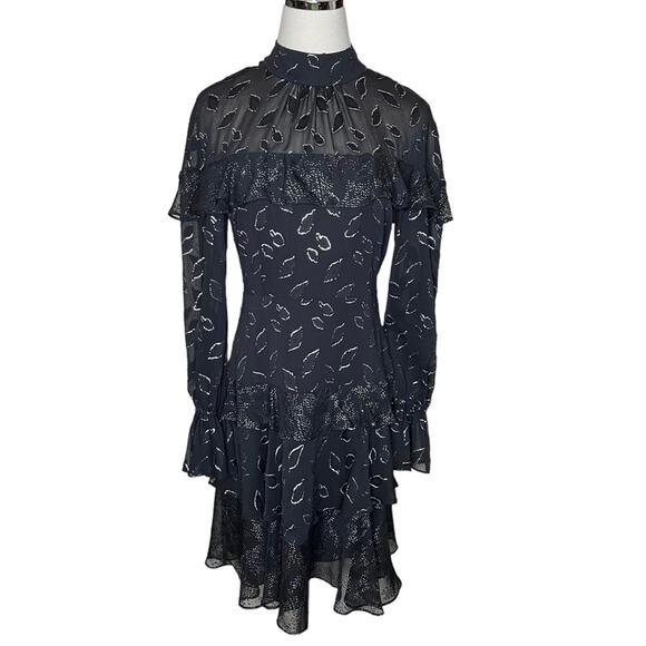 BCBG MAXAZRIA Size 4 Black Chiffon Ruffled Cocktail Mini Dress NEW WITH TAGS - Picture 3 of 16
